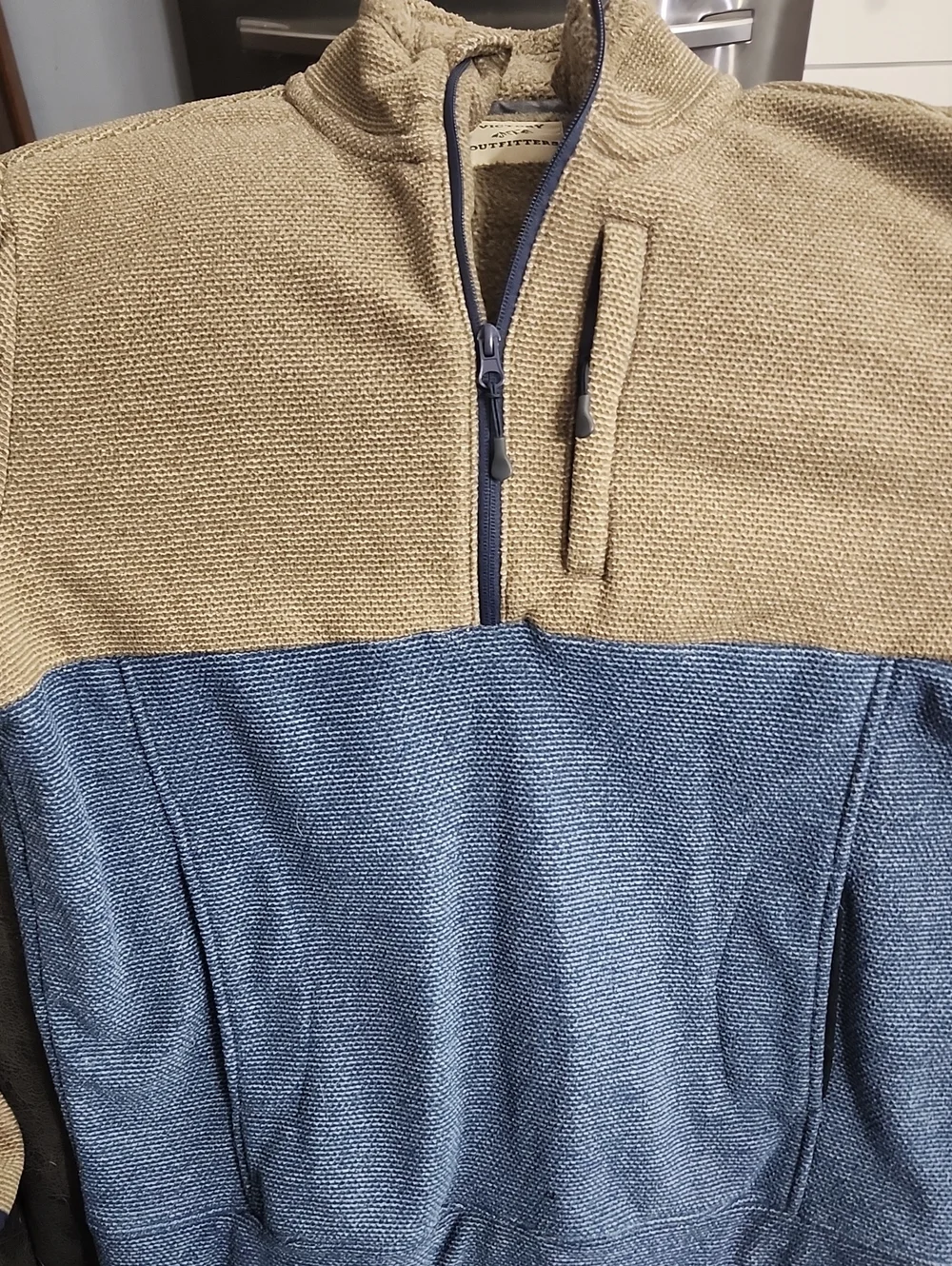 Quilted Half-Zip Sweater - Tan and Blue